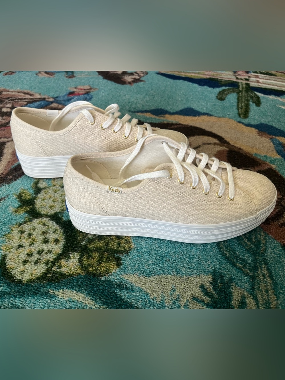 Keds Cream Canvas Low-Top Platform Sneakers